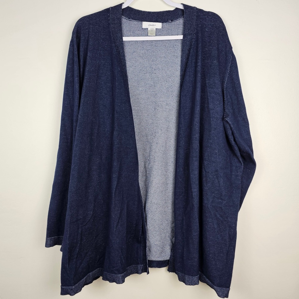 cj banks Cardigan Women 3X Blue Open Front Long Sleeve Rayon Blend Casual